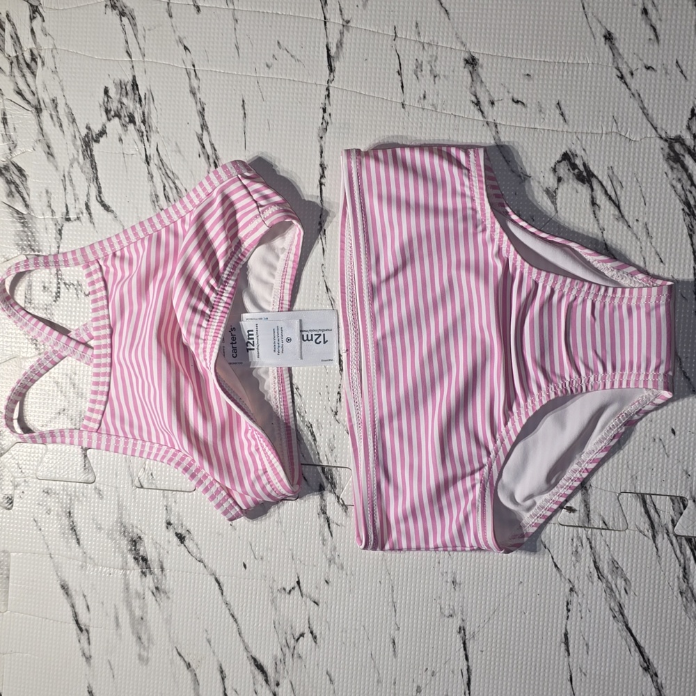 Carter's Pink Striped Kids Swim Set